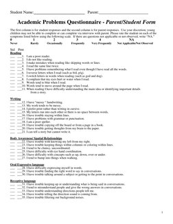 1 
Student Name:__________________  Parent:_________________________ 
 
Academic Problems Questionnaire - Parent/Student Fo