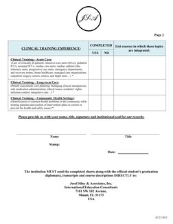 Page 2 
CLINICAL TRAINING EXPERIENCE: 
COMPLETED List courses in which these topics 
are integrated: 
YES 
NO 
Clinical Train