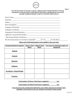 Page 1 
For all state boards of nursing except for Alabama and Louisiana Boards of Nursing 
Attachment of Nursing Theory and