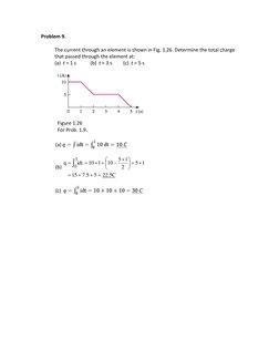 Problem 9. 
 
The current through an element is shown in Fig. 1.26. Determine the total charge 
that passed through the eleme