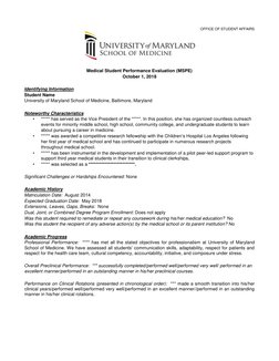 OFFICE OF STUDENT AFFAIRS  
  
  
Medical Student Performance Evaluation (MSPE)  
October 1, 2018  
  
Identifying Inform