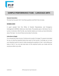 SAMPLE PERFORMANCE TASK – LANGUAGE ARTS 
 
 
 
General Instructions: 
 
This task has two parts: Part 1 has three que