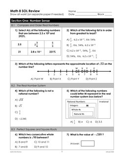 8th Grade Math SOL Review Packet | PDF | Numbers | Area