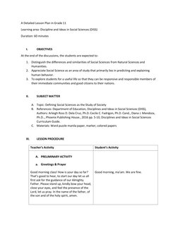 Grade 11 Social Science Lesson Plan | PDF