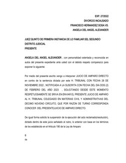 EXP. 27/2022
DIVORCIO INCAUSADO 
FRANCISCO HERNANDEZ SOSA VS.
 ANGELA DEL ANGEL ALEXANDER
JUEZ QUINTO DE PRIMERA INSTANCIA DE