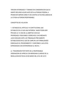 TERCERA INTERESADO Y TOMANDO EN CONSIDERACION QUE SI
ADMITE RECURSO ACUDO ANTE ESTA AUTORIDAD FEDERAL A
PROMOVER AMPARO DIREC