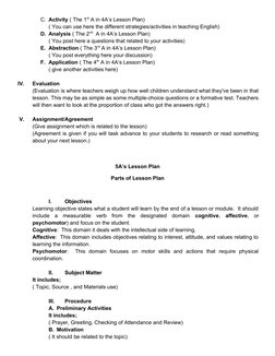 C. Activity ( The 1st A in 4A’s Lesson Plan)
( You can use here the different strategies/activities in teaching English)
D. A