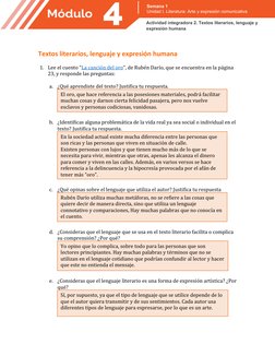 Semana 1
Unidad I. Literatura: Arte y expresión comunicativa
Actividad integradora 2. Textos literarios, lenguaje y 
expresió