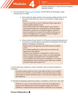 Semana 1
Unidad I. Literatura: Arte y expresión comunicativa
Actividad integradora 2. Textos literarios, lenguaje y 
expresió