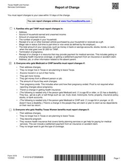 Form 1019 
10/2022
 
Page 1
T-H1019-0735585809
You must report changes to your case within 10 days of the change.
 You can re
