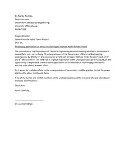 Dr.Asanka Rodrigo, 
Senior Lecturer, 
Department of Electrical Engineering, 
University of Moratuwa.  
26/08/2011 
 
Project