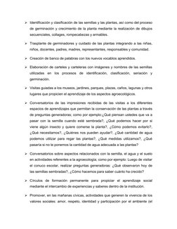 Identificación y clasificación de las semillas y las plantas, así como del proceso
de germinación y crecimiento de la planta