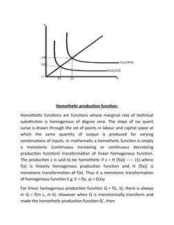 Homothetic production function:
Homothetic functions are functions whose marginal rate of technical
substitution is homogenou