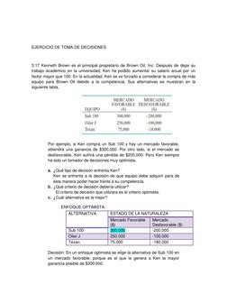 EJERCICIO DE TOMA DE DECISIONES 
 
3.17 Kenneth Brown es el principal propietario de Brown Oil, Inc. Después de dejar su