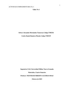 1 
ACTIVIDAD COMPLEMENTARIA No 1 
 
Taller No 1 
 
 
 
 
 
 
Edwar Alexander Hernández Tunaroza Código:7305254 
Carlo