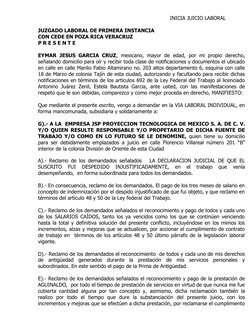 INICIA JUICIO LABORAL 
JUZGADO LABORAL DE P