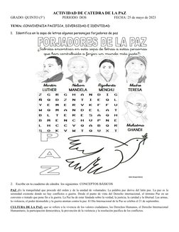 ACTIVIDAD DE CATEDRA DE LA PAZ
GRADO: QUINTO (5°)
PERIODO: DOS  
FECHA: 25 de mayo de 2023
TEMA: CONVIVENCIA PACIFICA, DIVERS