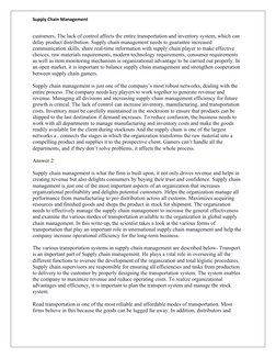 Supply Chain Management
customers. The lack of control affects the entire transportation and inventory system, which can 
del