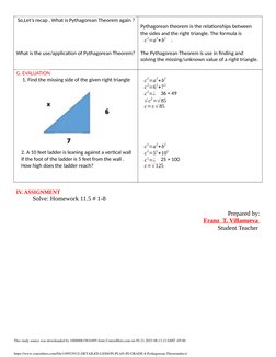 Grade 8 Pythagorean Theorem Lesson Plan | PDF | Mathematics ...