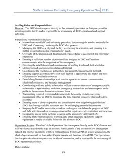 Northern Arizona University Emergency Operations Plan 	   2011	  
	  
65	  
	  
 
 
Staffing Roles and Responsibilities: