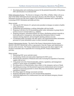Northern Arizona University Emergency Operations Plan 	   2011	  
	  
67	  
	  
• Developing plans and coordinating reso