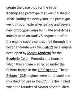create the base plug for the initial
Koenigsegg prototype that was finished in
1996. During the next years, the prototype
wen