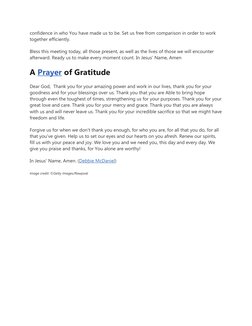 confidence in who You have made us to be. Set us free from comparison in order to work 
together efficiently.
Bless this meet