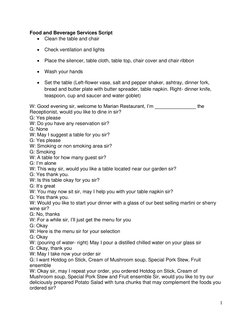 Food and Beverage Service Script | PDF