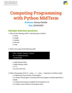 Python Midterm Exam Questions | PDF | C (Programming Language ...