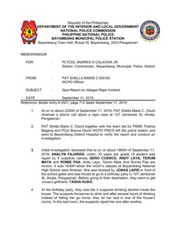 Bayambang Rape Incident Spot Report | PDF | Criminal Law | Crimes