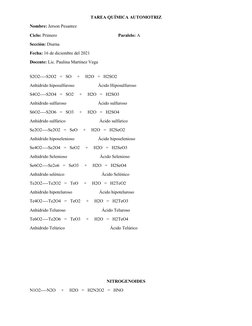 TAREA QUÍMICA AUTOMOTRIZ
Nombre: Jerson Pesantez 
Ciclo: Primero                                                      Paralel
