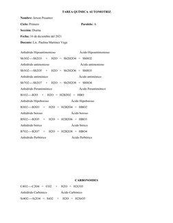 TAREA QUÍMICA AUTOMOTRIZ
Nombre: Jerson Pesantez 
Ciclo: Primero                                                      Paralel