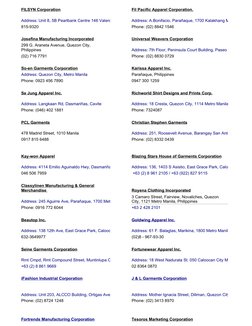 Philippine Apparel Manufacturers List | PDF | Metro Manila | Manila