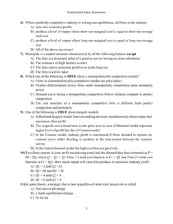 Economics Exit Exam Practice Questions | PDF | Long Run And Short Run ...
