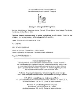 Universidad Nacional Autónoma de México
Facultad de Estudios Superiores Zaragoza
Datos para catalogación bibliográfica
Autore