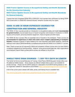 #502 Trainer Update Course in Occupational Safety and Health Standards 
for the Construction Industry 
#503 Trainer Update