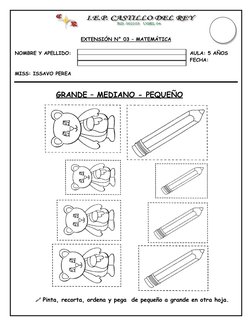 EXTENSIÓN N° 03 – MATEMÁTICA 
 
NOMBRE Y APELLIDO:  
AULA: 5 AÑOS 
                   
FECHA: 
  
MISS: ISSAVO PEREA