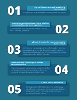 En un principio, es recomendable realizarla una vez por semana.
01
¿Con qué frecuencia me podría realizar la 
Sueroterapia?
E