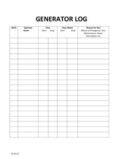 Emergency Generator Operating Log Generator Log Book Template | PDF | Technology & Engineering