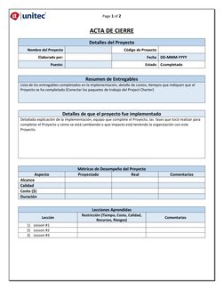 Acta de Cierre de Proyecto Detallada | PDF
