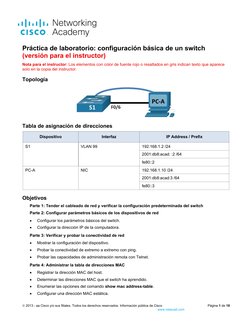 Práctica de laboratorio: configuración básica de un switch 
(versión para el instructor)
Nota para el instructor: Los element