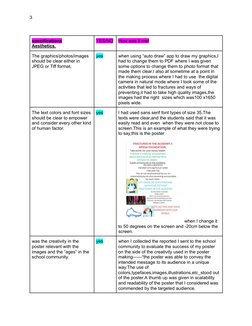 3
specifications
Aesthetics.
YES/NO
How was it met
The graphics/photos/images
should be clear either in
JPEG or Tiff format,