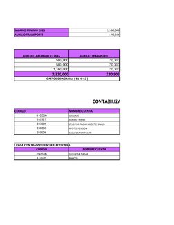 SALARIO MINIMO 2023
1,160,000
AUXILIO TRANSPORTE
140,606
SUELDO LABORADO 15 DIAS
AUXILIO TRANSPORTE
580,000
70,303
580,000
70