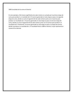 1000 (resultado de la suma en binario)
En este ejemplo, el bit menos significativo de cada número es sumado por la primera et