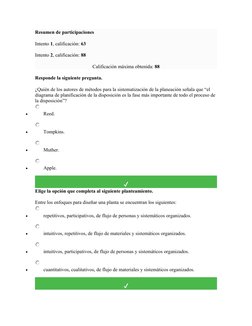 Resumen de participaciones
Intento 1, calificación: 63
Intento 2, calificación: 88
Calificación máxima obtenida: 88
Responde