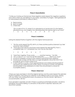Client name ______________________  Therapist name ______________________  Date ______________ 
 
 
Phase 4: Desensitization