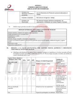ANEXO 1
FORMULARIO ESTÁNDAR
OBLIGACIÓN DE INFORMAR
- Contacto con 
elementos cortantes o 
punzantes.
- Uso de Elementos de Pr