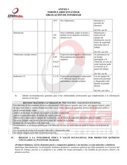 ANEXO 1
FORMULARIO ESTÁNDAR
OBLIGACIÓN DE INFORMAR
10°C
frio: Hipotermia. 
alternancia y 
periodos de 
descanso.
DS 594, Art