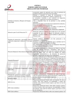 ANEXO 1
FORMULARIO ESTÁNDAR
OBLIGACIÓN DE INFORMAR
secuenciales seguros de operación, que evitan la ocurrencia de
incidentes