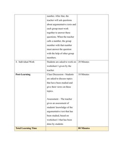 number. After that, the 
teacher will ask questions 
about argumentative texts and
each group must work 
together to answer t